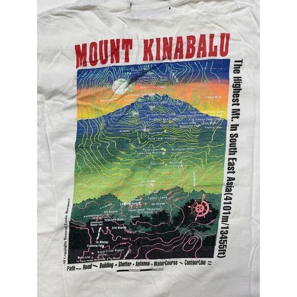 VINTAGE Mount Kinabalu Sabah Highest Mountain Asia Graphic T-shirt Men XL 90s - Picture 2 of 9